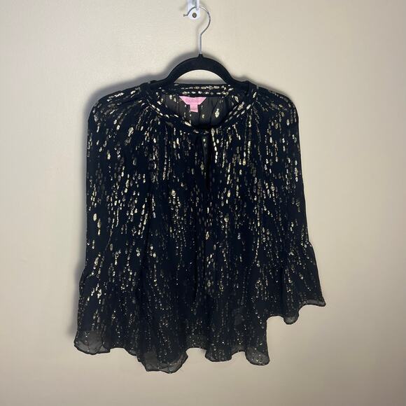 Lilly Pulitzer Matilda Silk Top Blouse Onyx Size Small Bow Tie Neck - Picture 5 of 6